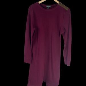 LRL  Lauren Jeans Co. Vintage Maroon Knit Shoulder Zip Sheath Dress Sz L